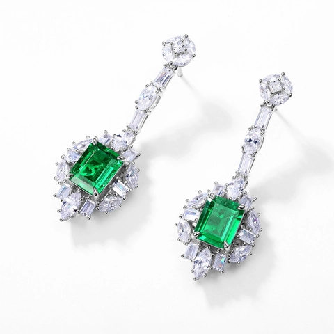 Nobles Boucles d'Oreilles Pendantes en Argent Sterling S925 Émeraude Rubis Saphir de Culture avec Zirconia Bijoux Style Rétro Noble Femme
