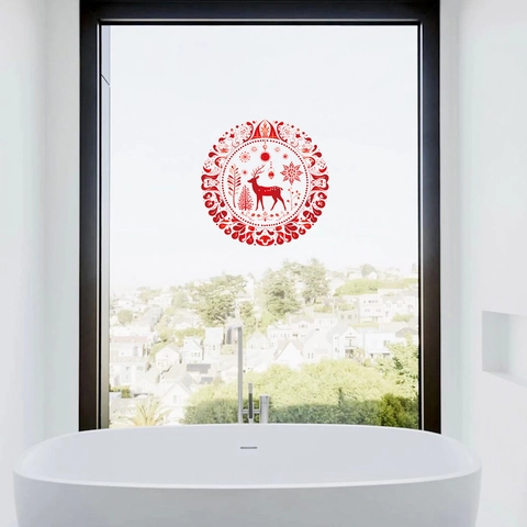 Pegatina De Pared De Navidad Rojo Reno Copo De Nieve Circular PVC Calcomanía Ventana Puerta Nevera Decoración Fiesta