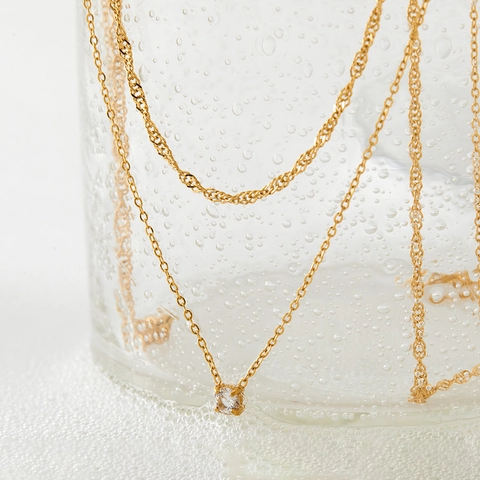 Double Layer Pendant Necklace Women Stainless Steel Round Cubic Zirconia Clavicle Chain Twisted Rope Link Fashion Jewelry