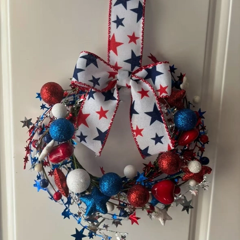 Independence Day Wreath Branch Pick Patriotic American Flag Star Glitter Ball Decoration For Home Front Door Window