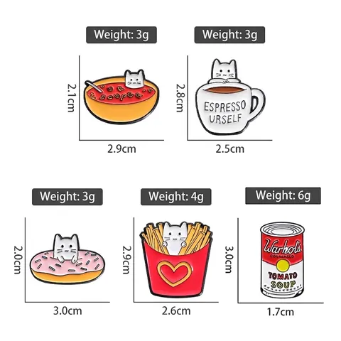 Spilla In Smalto Cibo Cartone Animato Spilla In Lega Gatto Divertente Snack Hamburger Pizza Per Zaino