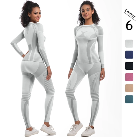 Seamless Knit Women Sports Outfit High Elastic Breathable Compression Long Sleeve Top And Leggings Workout Clothing