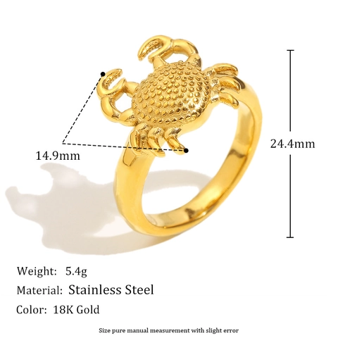 Krab Ring 18K Verguld Roestvrij Staal Persoonlijkheid Dierlijke Sieraden Cadeau Voor Vrouwen