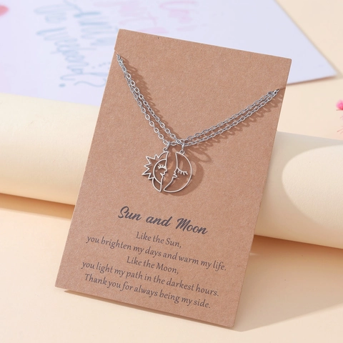 Colliers Avec Pendentif Soleil Et Lune En Acier Inoxydable Pour Couples Amis Bijoux Polis Avec Carte De Voeux Cadeau
