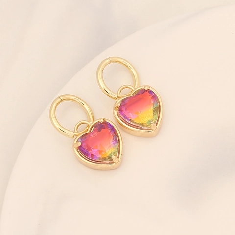 Heart Stud Earrings Copper Gold Plated Gradient Colorful Glass Fashion Jewelry For Women Girls Trendy