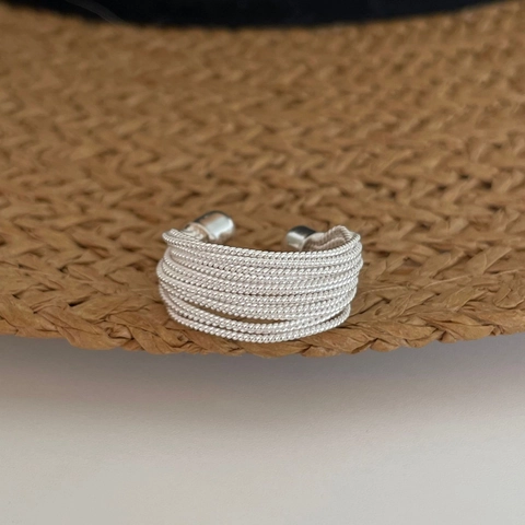 925 Sterling Silver Adjustable Ring Multi Layer Twisted Woven Geometric Minimalist Open Band For Women
