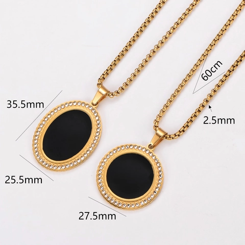 Collana Con Pendente Vintage Francese Acciaio Inossidabile 304 Placcato Oro Smalto Nero Geometrico Tondo Ovale Strass Gioielli