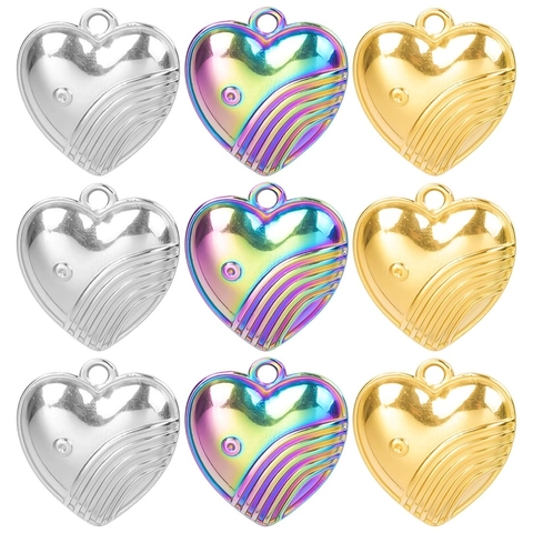 Stainless Steel Heart Pendant Wave Texture Vacuum Plated DIY Jewelry Charms For Necklaces Bracelets Making Fashion Accessory