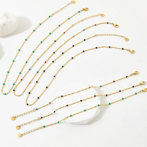 Bracelet En Acier Inoxydable Bohème Perles Émail Colorées Chaîne Fine Réglable Bijoux Cadeau Pour Femmes Élégant Minimaliste