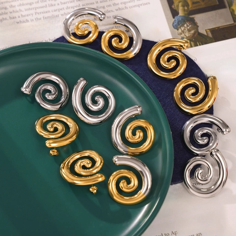 Orecchini A Spirale Geometrica Acciaio Al Titanio Lucido Placcato Oro Gioielli Minimalisti Moderni Per Donne