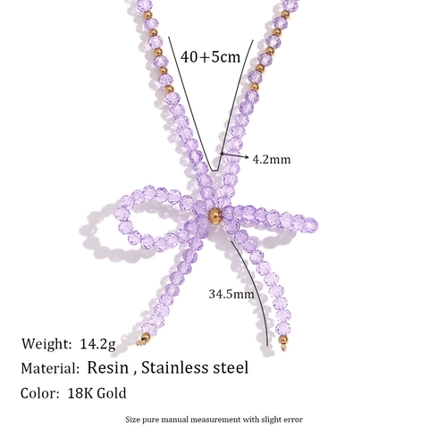 Collana con Pendente a Fiocco in Cristallo Sfaccettato Fatto a Mano Catena di Perline in Acciaio Inossidabile Gioielli Moda Donna