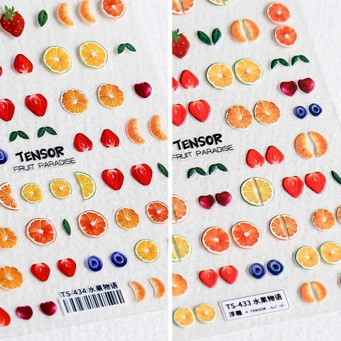 Stickers Nail Art Série Fruits 5D Relief Autocollants Fraise Orange Citron Décoration DIY Pour Femmes