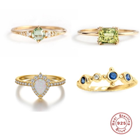 Anillo De Plata De Ley 925 Con Opalo Y Circon Cuadrada Forma De Pera Vintage Anillos De Compromiso Para Mujeres