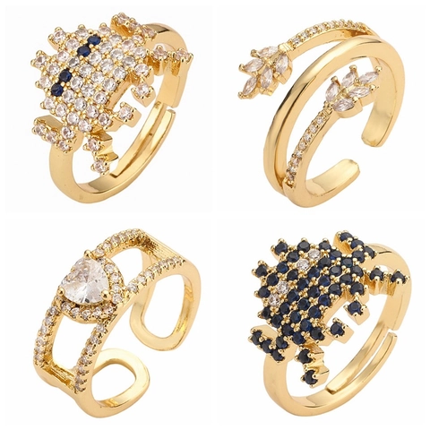 Anillos Abiertos De Cobre Ajustables Micro Incrustaciones De Circón Corazón Animal Forma Geométrica Joyería De Moda Para Mujeres