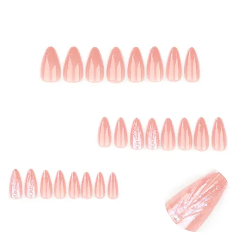 3D Muschel Press On Nägel Nude Mandelform Aurora Künstliche Perle French Tip Elegante Künstliche Falsche Nägel Für Damen