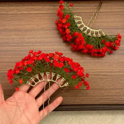 Vintage Flower Hair Stick For Women Alloy Fan Shaped Hair Fork Elegant Artificial Flower Hairpin Accessory