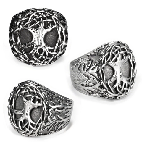 Tree Of Life Ring Stainless Steel Nordic Viking Yggdrasil Celtic Knot Retro Hip Hop Punk Jewelry For Men Women Unisex