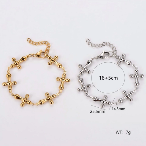 Pulsera De Eslabones De Cruz Acero Inoxidable 304 Cadena Ajustable Chapado En Oro Estilo Francés Joyería Para Mujer