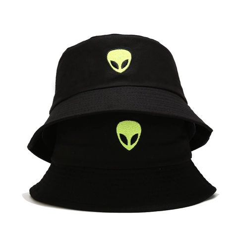 Chapeau Bob Broderie Alien Coton Toile Protection Solaire Extérieur Streetwear Chapeau Soleil Homme Femme