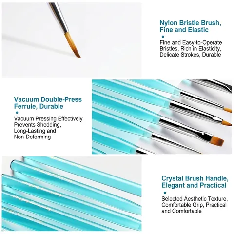 Pennello Professionale Per Pittura E Disegno Nail Art Impugnatura In Acrilico Cristallo Setole Nylon Strumento Gel UV