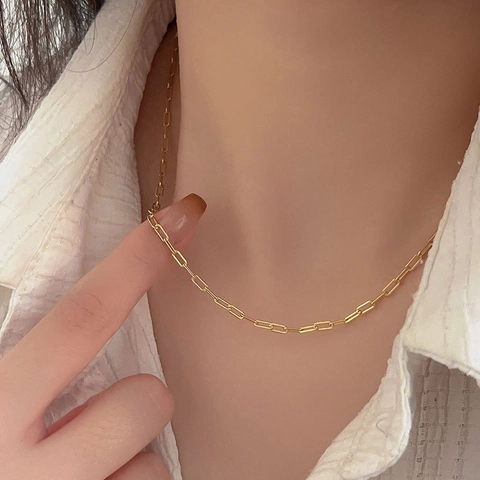 Collar Choker De Eslabones De Clip Plata De Ley 925 Cadena Geométrica Minimalista Para Mujer Joyería De Moda Diaria