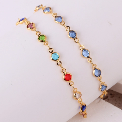 Collana E Bracciale In Rame Placcato Oro 18 Carati Regolabili Con Zirconia Cubica Rotonda Multicolore Moda Etnica Donna