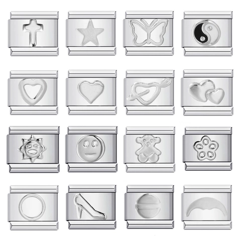 Italian Charm Bracelet Link Stainless Steel Gold Plated DIY Modular Jewelry Components For Women Men Various Designs Cross Heart Star Butterfly Enamel