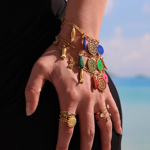 Multi Element Charm Armband Edelstahl Emaille Anhänger Böser Blick Fisch Schmetterling Sommer Strand Schmuck Für Damen