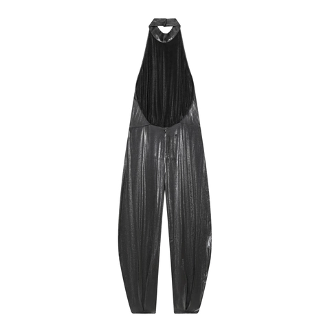 Halter Neck Metallic Shiny Jumpsuit Rückenlosen Hohe Taille Ärmellos Sexy Party Elegant Abend Damen
