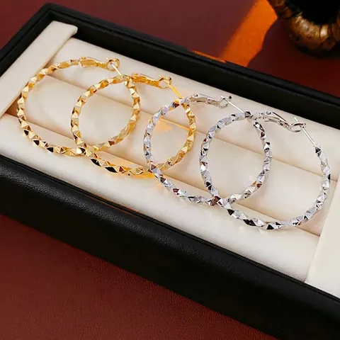 Créoles Géométriques Avec Tige En Argent Boucles D'oreilles Circulaires En Cuivre Pour Femmes Bijoux