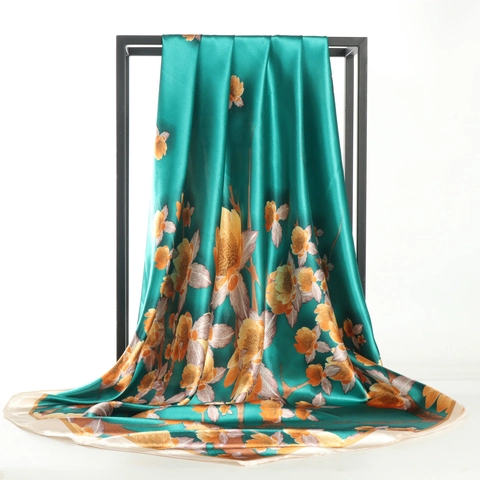 Floral Print Square Scarf Satin Satin Like Polyester Elegant Head Wrap Hijab Fashion Shawl For Women Printed Accessory