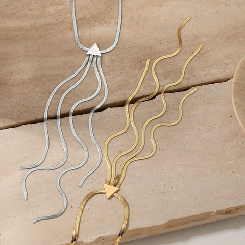 Collar En Y Con Borlas Triangulares De Acero Inoxidable Cadena De Serpiente Larga Joyas Geométricas Para Mujer