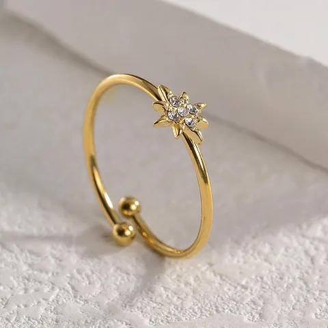 Minimalist Star Flower Open Adjustable Ring Stainless Steel Titanium Steel Zircon Inlaid Jewelry For Women