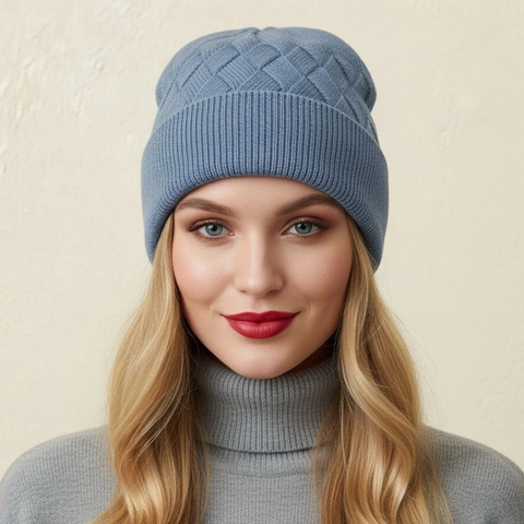 Diamond Knit Beanie Hat Thickened Warm Winter Outdoor Solid Color Unisex Soft Ribbed Skull Cap
