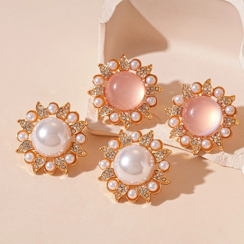 Orecchini A Lobo Girasole Retrò Lega Strass Perla Artificial Con Perno In Argento Stile Vintage Francese Per Donne