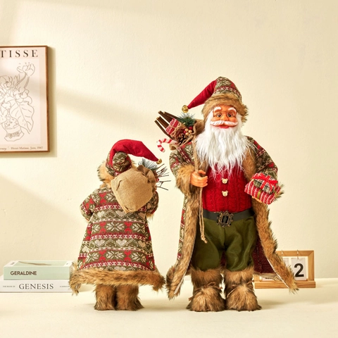 Figurine Père Noël Décoration De Noël Debout Tissu Fausse Fourrure Style Classique Décoration De Table