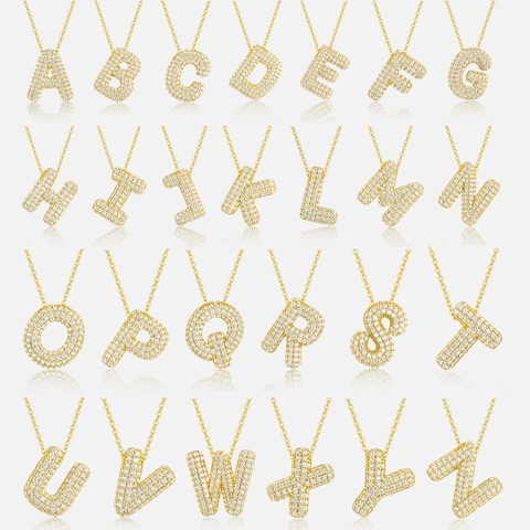 925 Sterling Silver Moissanite Necklace For Women Gold Initial Letter Bubble Pendant Pave Moissanite Alphabet Necklace Jewelry