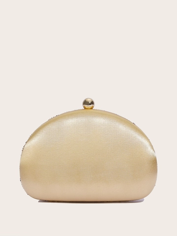 Elegant Evening Clutch Bag Shell Shape Rhinestone Sequin Spiral Pattern Metal Ball Lock Chain Strap Women Wedding Prom Party
