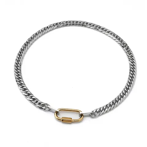 Collana A Catena Cubana In Acciaio Inossidabile Con Chiusura A Moschettone Placcata Oro 18K Stile Punk Industriale