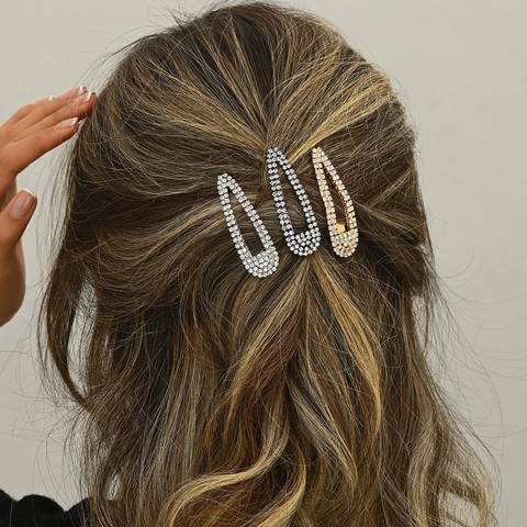 Rhinestone Water Drop Metal BB Hair Clip Shimmering Minimalist Side Barrettes For Women Hair Accessories