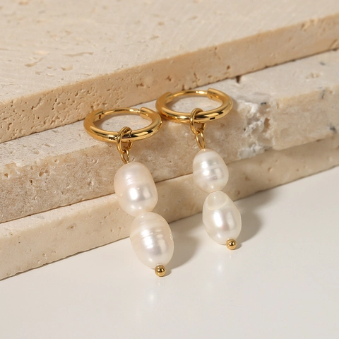 Baroque Artificial Pearl Hoop Earrings Vintage 18K Gold Plated Stainless Steel Jewelry For Women Elegant Chic