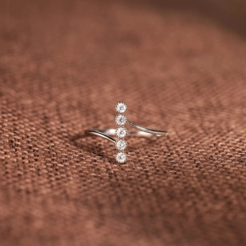 925 Sterling Zilveren Ring Voor Dames Ronde Zirkonia Verticale Rij Verstelbare Open Band Minimalistische Mode Sieraden