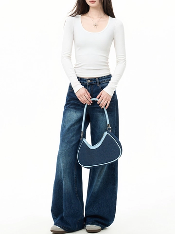 Women Long Sleeve T-Shirt U Neck Ribbed Knit Modal Viscose Slim Fit Basic Solid Color Casual Top
