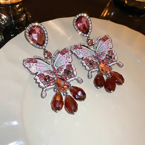 Orecchini Pendenti A Farfalla Con Perno In Argento Lega Smalto Strass Cristallo Gioielli Di Lusso Retro Per Donna