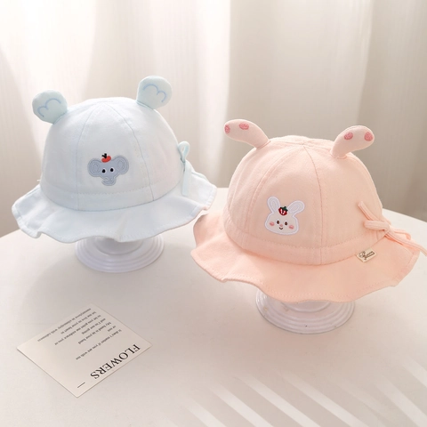 Cappello Pescatore Neonato Cotone Ricamo Animale Orecchie 3D Coulisse Regolabile Protezione Solare Cappello Morbido Per Infanti