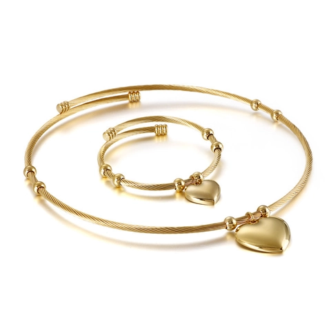 Collar Gargantilla Con Colgante De Corazón Y Pulsera De Alambre De Cable Trenzado De Acero Inoxidable Joyería De Moda Mujer