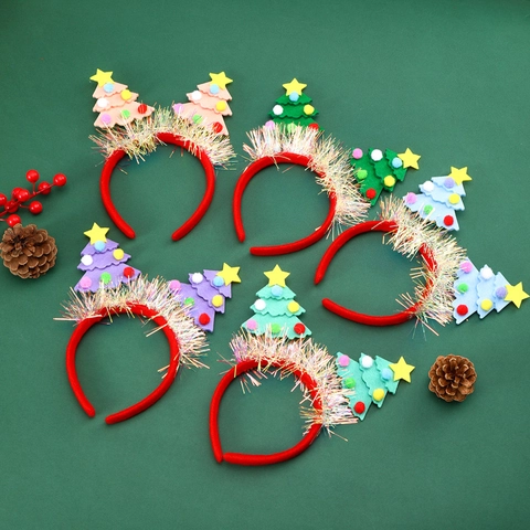 Diadema Árbol De Navidad Fieltro Tela Pompones Brillo Oropel Fiesta Vacaciones Disfraz Adorno Cabeza Adultos Niños