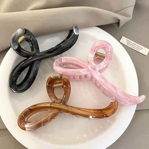 Grande Pince À Cheveux Acrylique Acétate Motif Marbre Croisé Pince Crabe Minimaliste Doux Accessoire Cheveux Pour Femmes