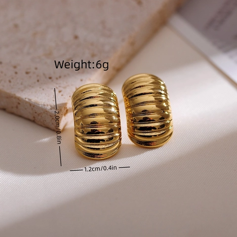 Stainless Steel Stud Earrings With Ribbed Threaded Texture Geometric Oval Shell Design Vintage Fashion For Women