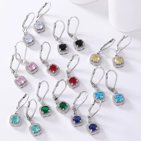 Boucles d'Oreilles Pendantes Halo en Zirconia Rond pour Femmes Boucles d'Oreilles Leverback en Cuivre avec Zircone Cubique Bijoux Brillants